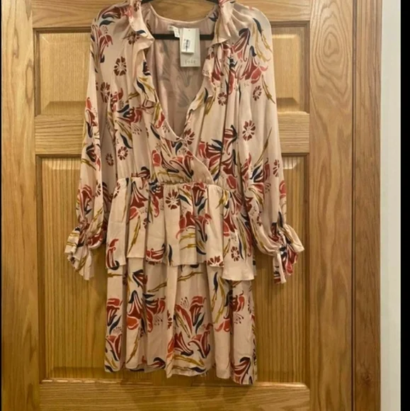 Joie  Floral Long Sleeve Ruffled Mini A-Line Dress - Picture 4 of 16